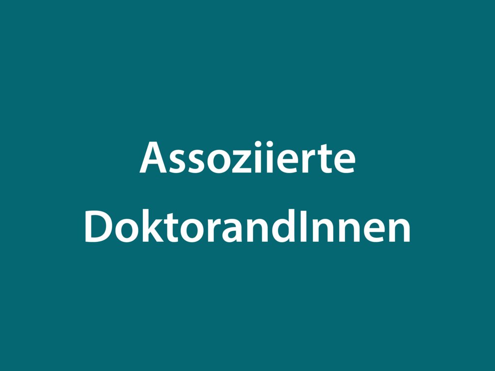 Text "Assoziierte DoktorandInnen" auf dunkelgrünem Hintergrund.