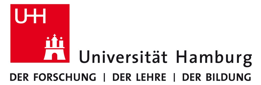 Universität Hamburg Logo mit rotem Hintergrund.