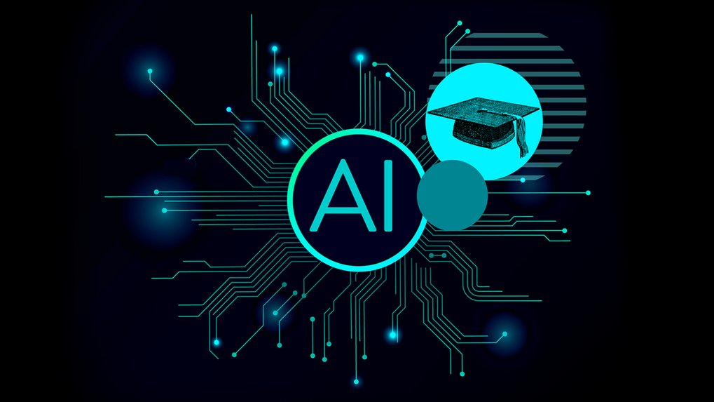 Ein stilisiertes Netzwerk mit AI im Zentrum