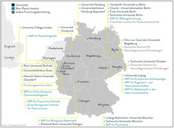 Abbildung 3. Geografische Verteilung der zur Max Planck School of Cognition assoziierten Labore in Deutschland