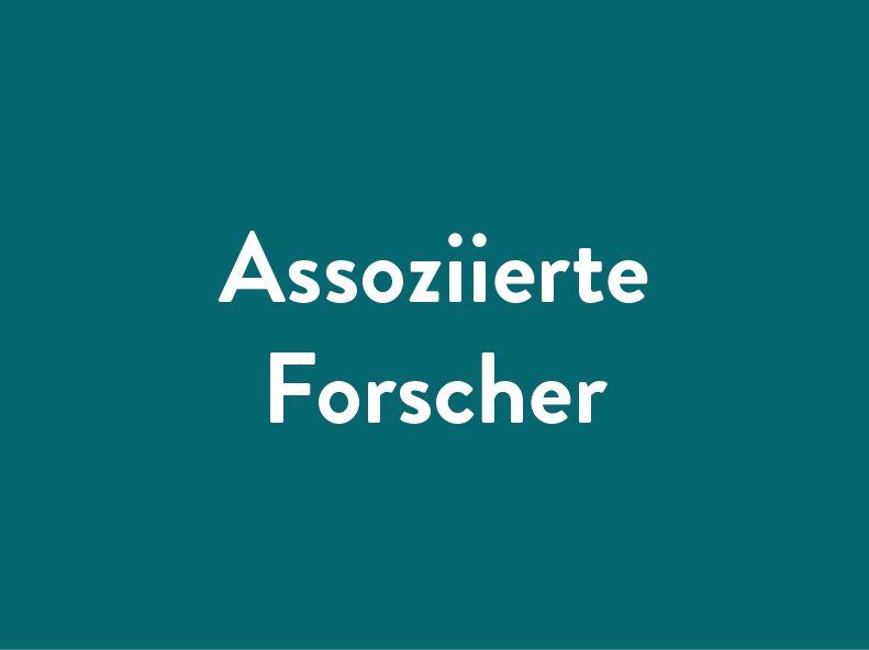 Text: Assoziierte Forscher auf türkisfarbenem Hintergrund.