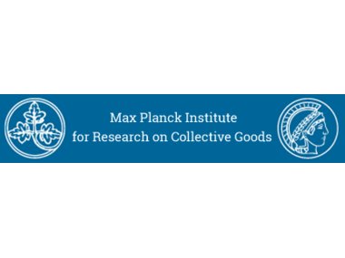 Logo und Name des Max-Planck-Instituts für Forschung an Kollektivgütern auf blauem Hintergrund.